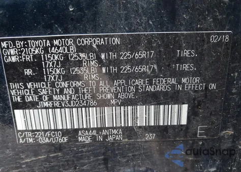 2018 Toyota Rav4 Xle from USA, damaged, VIN JTMRFREV3JD234786